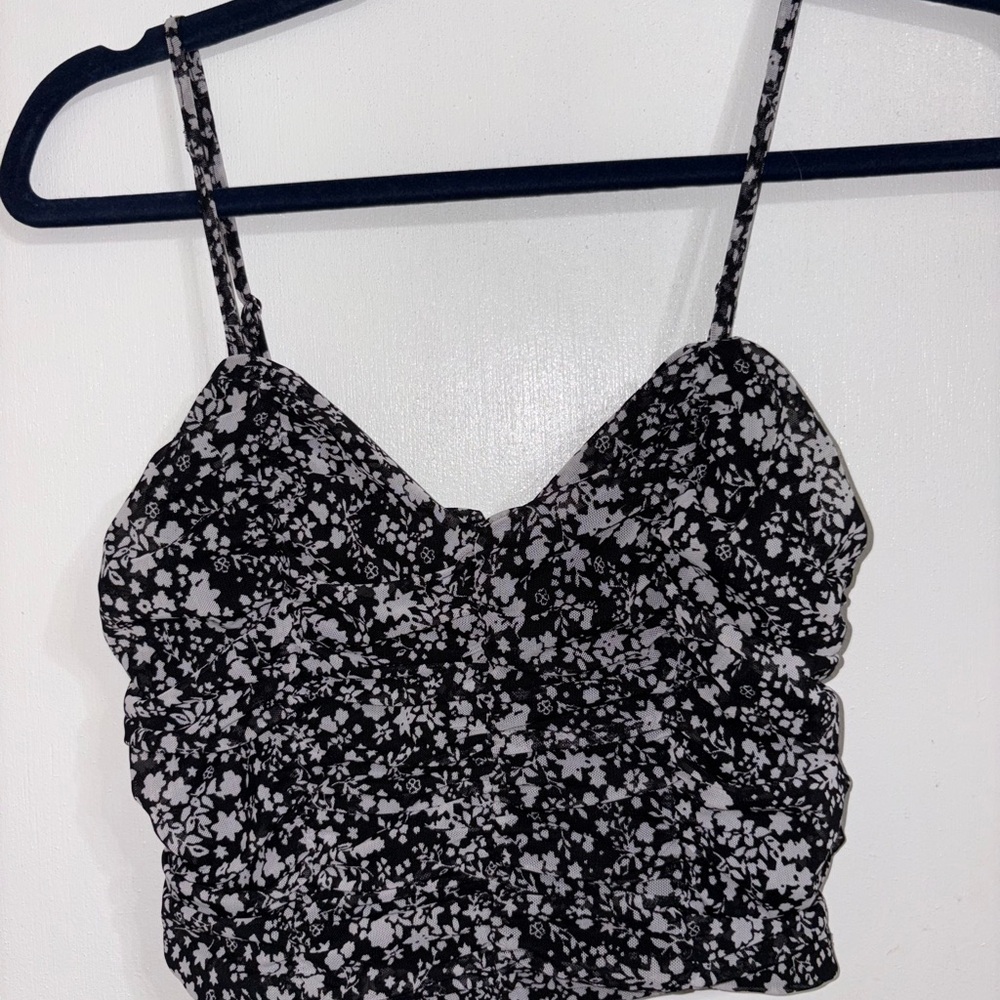 Forever 21 Black and White Ruched Crop Camisole